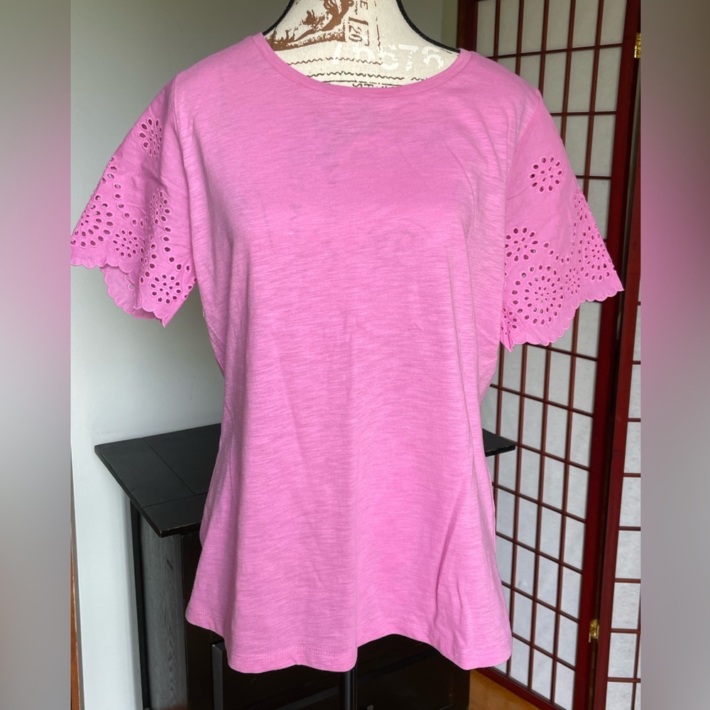 NWOT L.B. Diffusion Pink Eyelet Sleeve Top, Size L